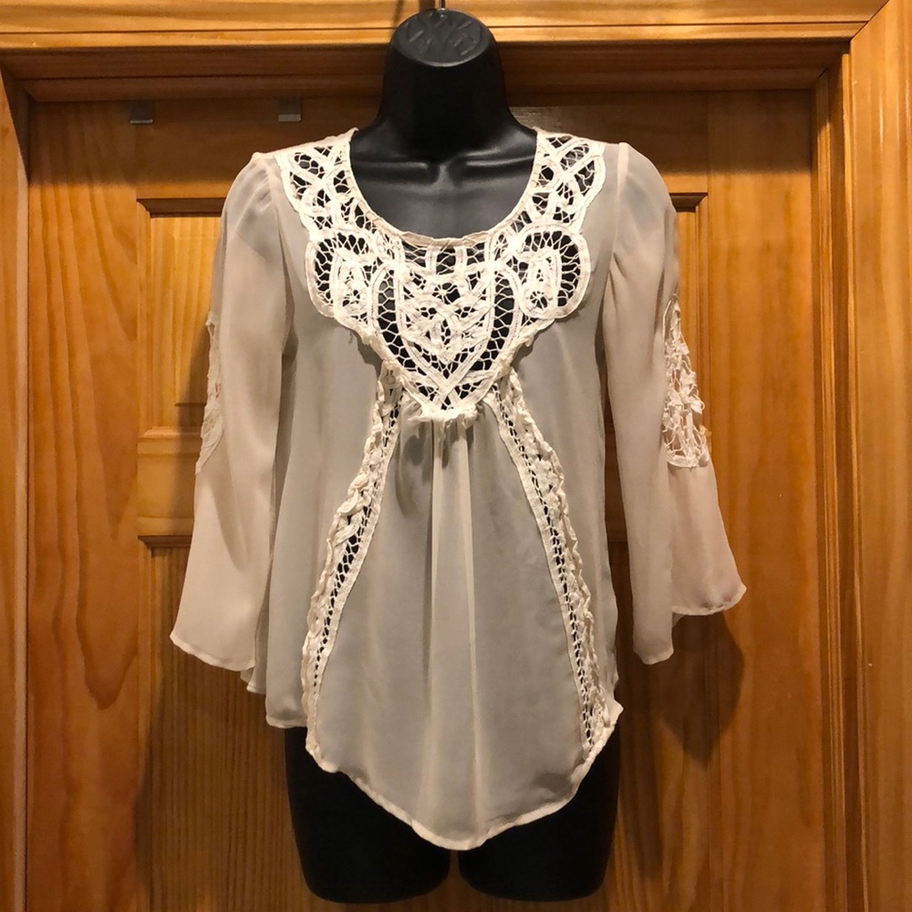 Cynthia Rowley Sheer Lace Crochet Boho Blouse Top